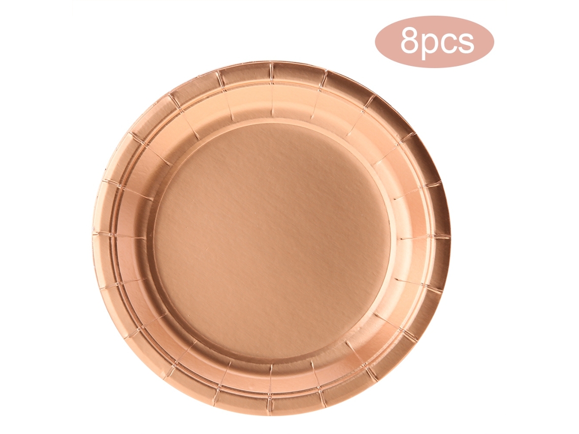KOFIHETY Pratos Descartáveis De Papel 8un/conjunto 23cm Dourado Rosa Para Piquenique, Barbecue E Viagem