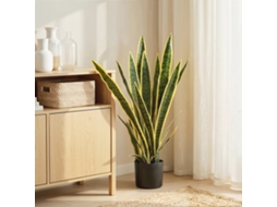 Sansevieria Artificial Realista Com Vaso, Ø15cm X 80cm, Verde E Amarela.