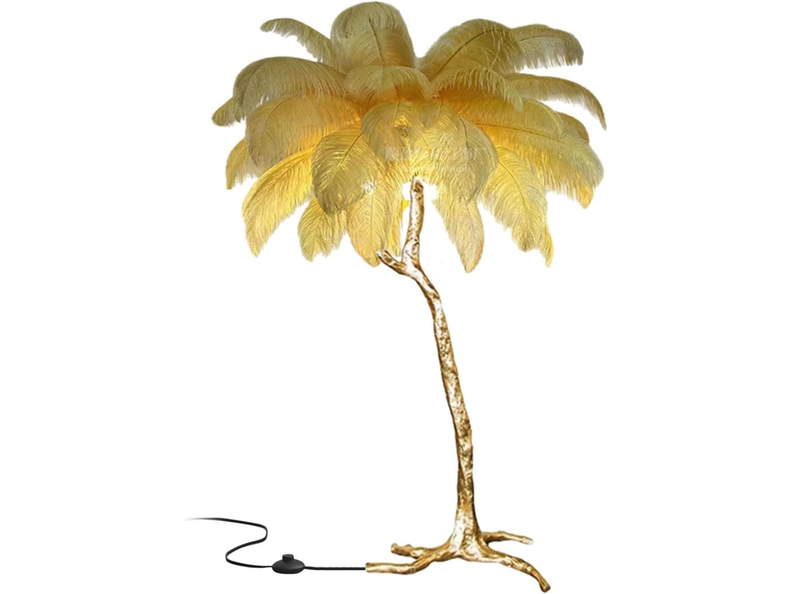 Luminária De Chão Com Penas Avestruz Naturais, Luminária De Chão Com Penas Resina, Luminária De Chão Moderna E Simples