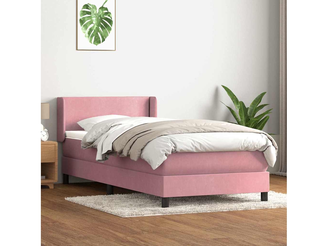 Vidaxl Cama Com Molas/colchão Rosa 90x210 Cm Veludo