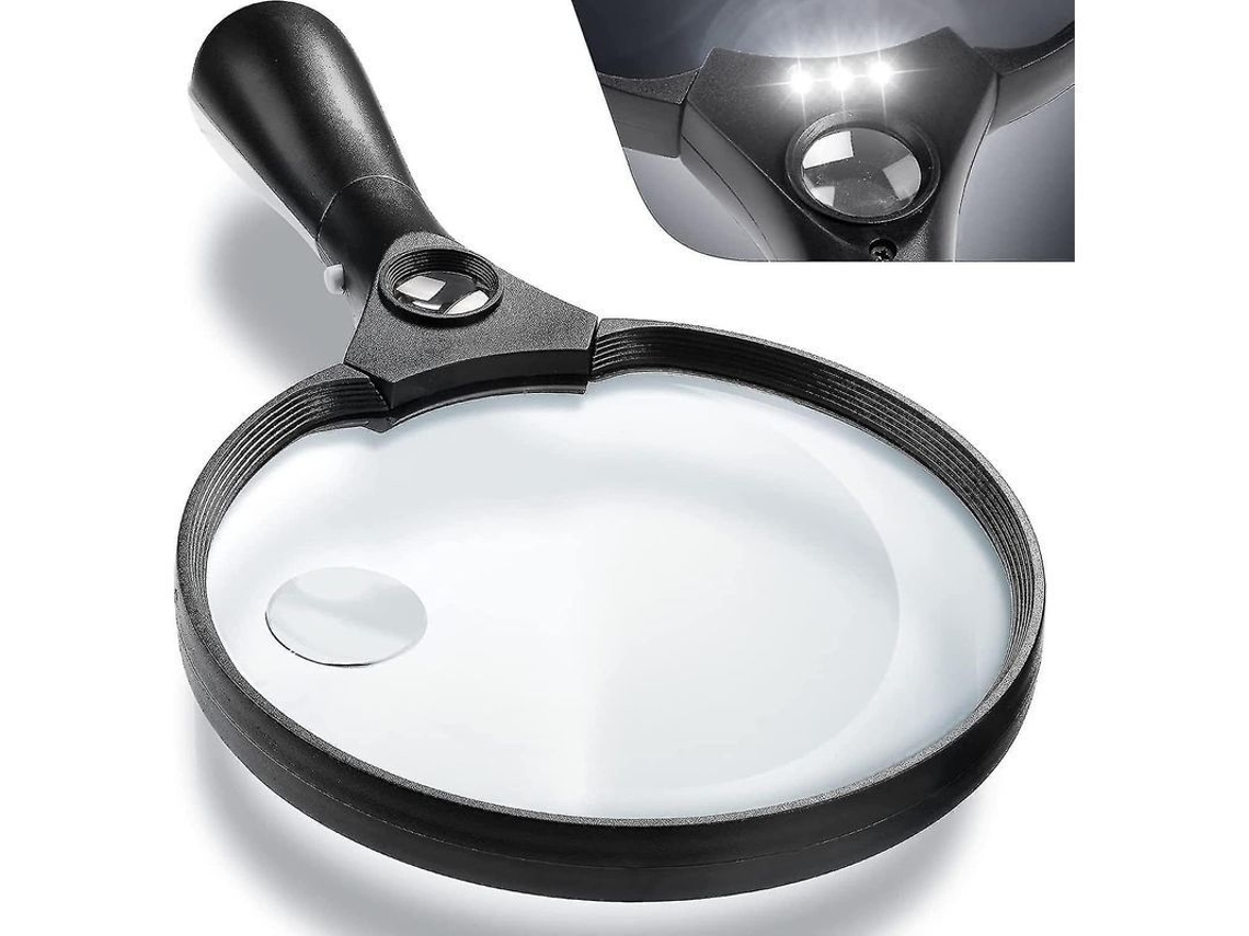 2026 lupa Led de Mão Grande com Luz Lentes 2x 4x 25x Anti rotura Leve para Leitura e Detecção de Notas Falsas