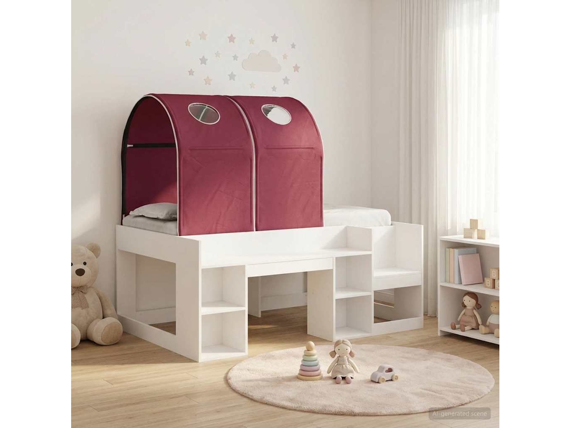 Vidaxl Cama Com Túnel 3 Unid. Branco E Vermelho Derivados De Madeira