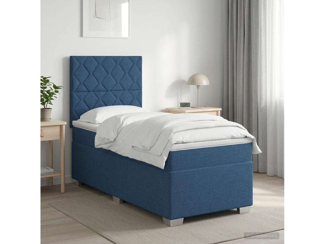 Vidaxl Cama Box Spring Com Colchão Azul 90 X 200 Cm Tecido