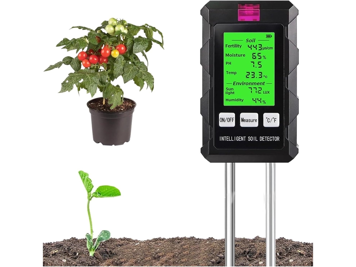 Medidor De Umidade Do Solo Mede Ph, Fertilidade, Temperatura E Intensidade Da Luz Solar Com Visor Lcd