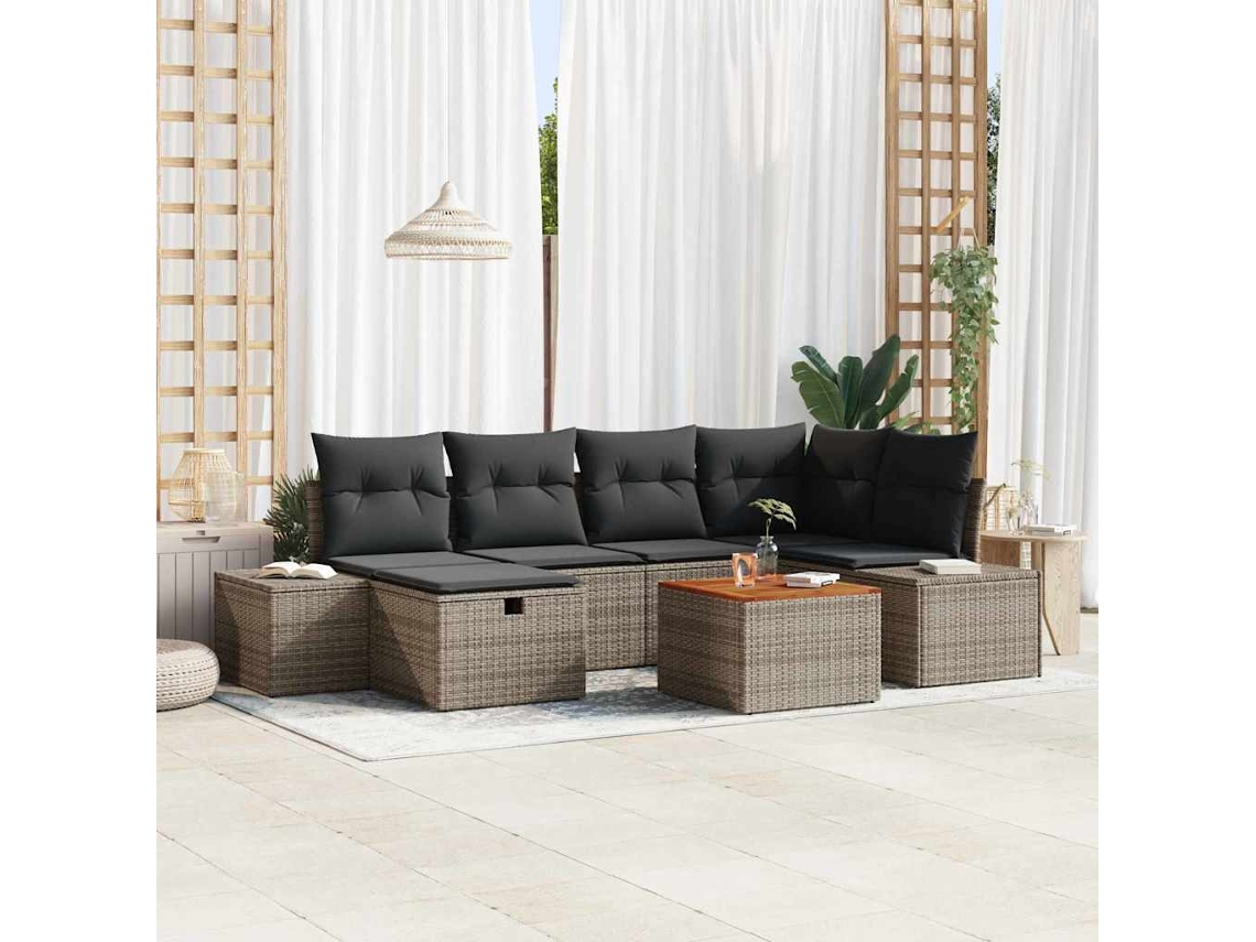 Vidaxl Conjunto De Sofá De Jardim 7 Unid. Cinzeto Rattan Sintético