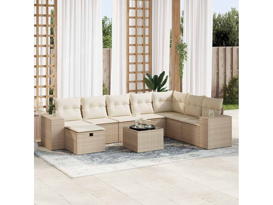 Pcs Conjunto De Sofás P/ Jardim Com Almofadões Vime Pe Bege Dkd Home Decor