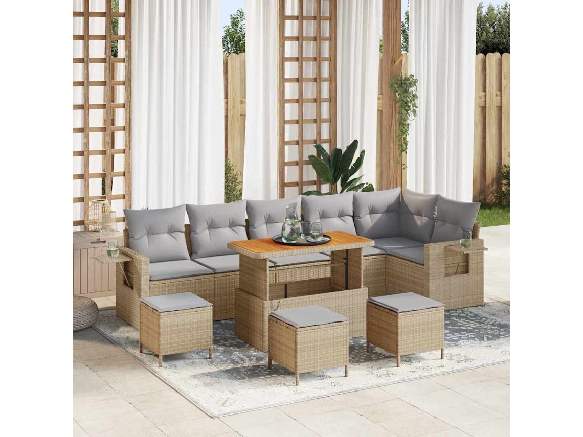 Vidaxl Conjunto De Sofá De Jardim 10 Unid. Bege Vime Pe