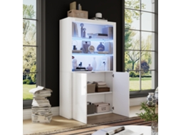 Aparador Alto De Sala 100x35x170 Cm Vitrines Com Iluminação Led Tabuleiro Em Vidro Temperado Branco Estilo