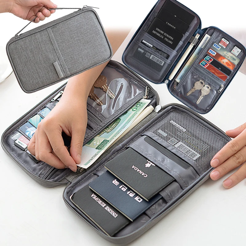 Carteira Multifuncional De Viagem Para Documentos E, Porta-passaporte Familiar, Azul Escuro