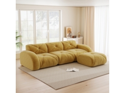 Sofá Modular Comprimido 3 Lugares Em Chenille, 281 Cm, Amarelo, Para Sala De Estar - Com Led