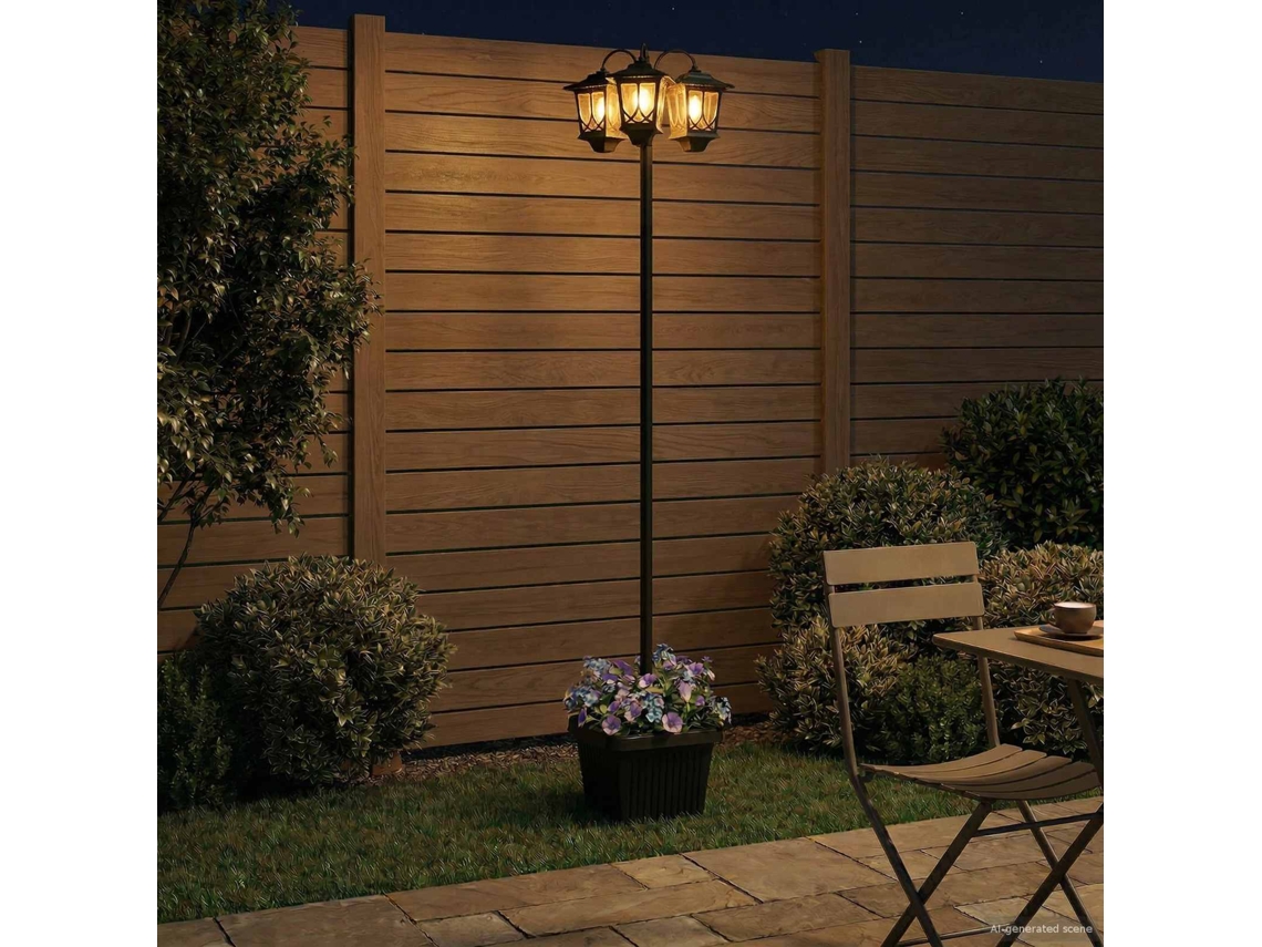 Vidaxl Lampião De 3 Cabeças Preto 32 X 32 X 188 Cm Alumínio E Abs