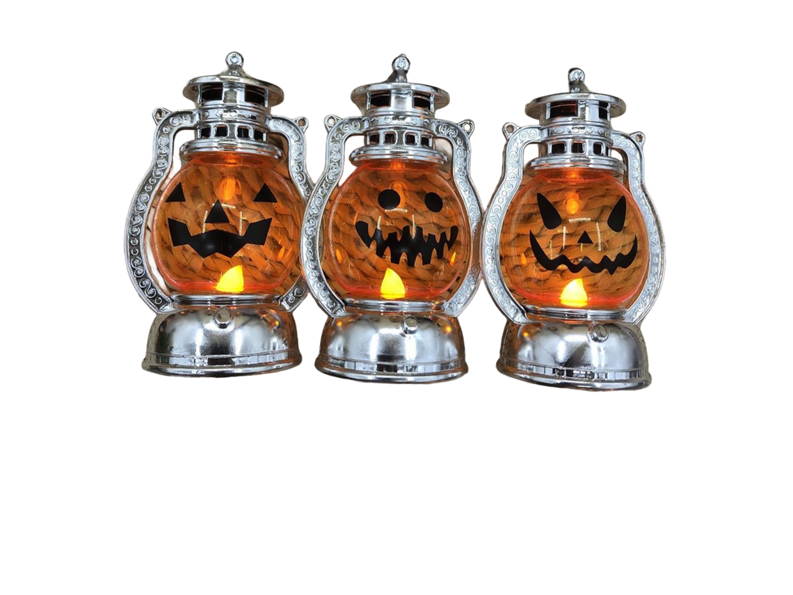 Laxiscreed Abóbora Decorativa De Halloween Com Luz Infantil, Atmosfera Assombrada Com Moldura Prateada Ondulada