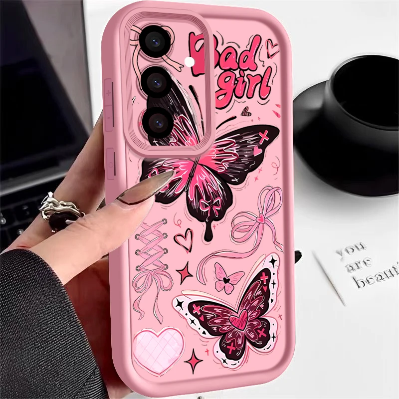 Capa Para Celular Galaxy A17 Com Estampa De Borboleta Rosa, Capa Macia De Tpu.