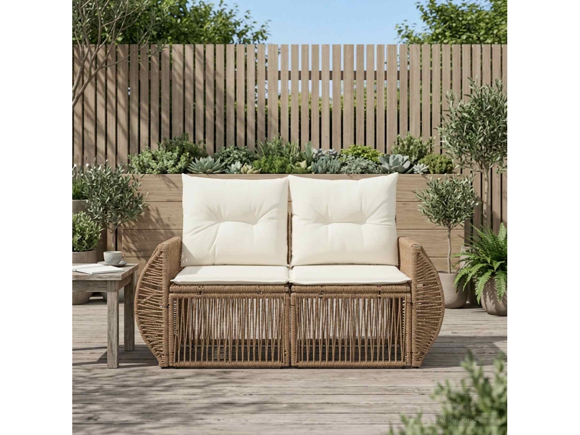 Vidaxl Sofá De Jardim 2-número De Lugares Bege Vime Pe