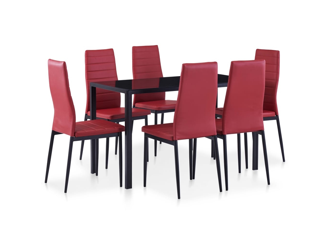 Vidaxl Conjunto De Jantar 7 Pcs Vermelho Tinto