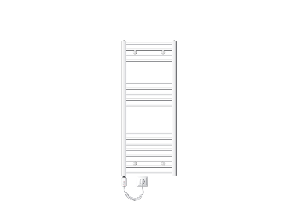 Radiador Elétrico de Casa de Banho com Elemento de Aquecimento 900W 500X1200 Mm Branco Curvo com Ligação Lateral LUXEBATH
