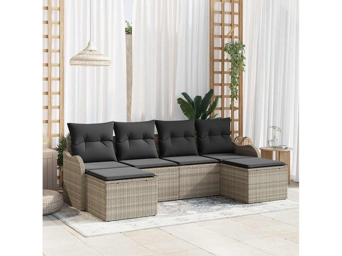 Vidaxl Conjunto De Sofá De Jardim Com Almofada 6 Pcs Cinzento-claro