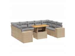 Conjunto de 10 Sofás para Jardim com Almofadões Vime Pe Bege MAISON EXCLUSIVE