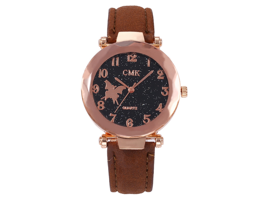 Relógio de Pulso Analógico de Quartzo Cmk64 Padrão de Borboleta com Miragem em Liga (café)
