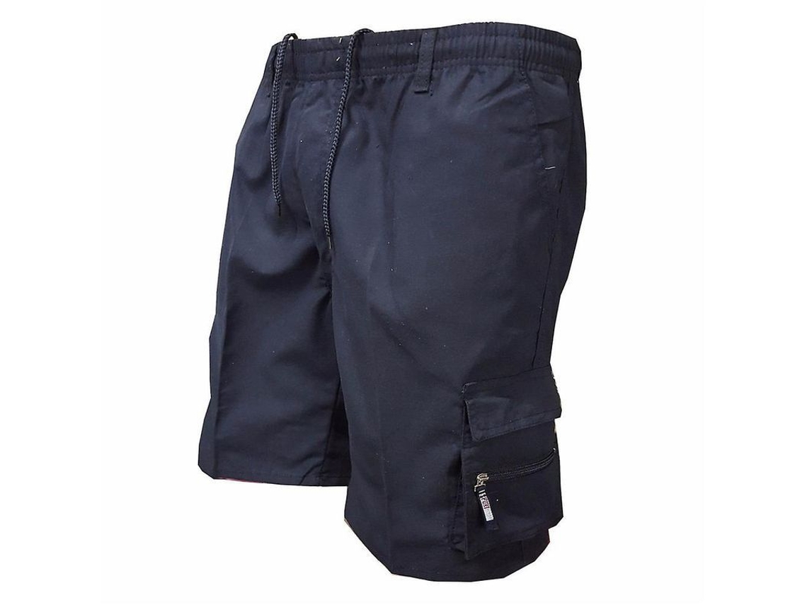 Calças Curtas Cargo Masculinas De Verão Com Cordão, Bolsos Múltiplos E Cintura Elástica Preto