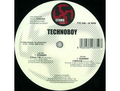 Ti Sento / 4 Days, Technoboy | Ótimo estado | 1 vinil de 12', 45 rpm, estéreo, Titanic Records (vg)