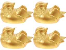 Conjunto 2 Pares Esculturas Decorativas Mandarins Resina Dourada Estatuetas Artesanais 4 Enfeites Decoração GOKOCO