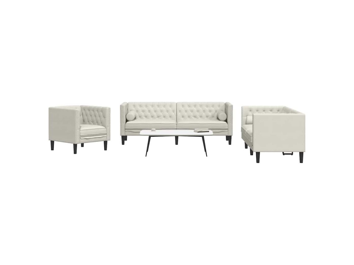 Vidaxl 3 Pcs Conjunto De Sofás Chesterfield Com Rolos Veludo Creme