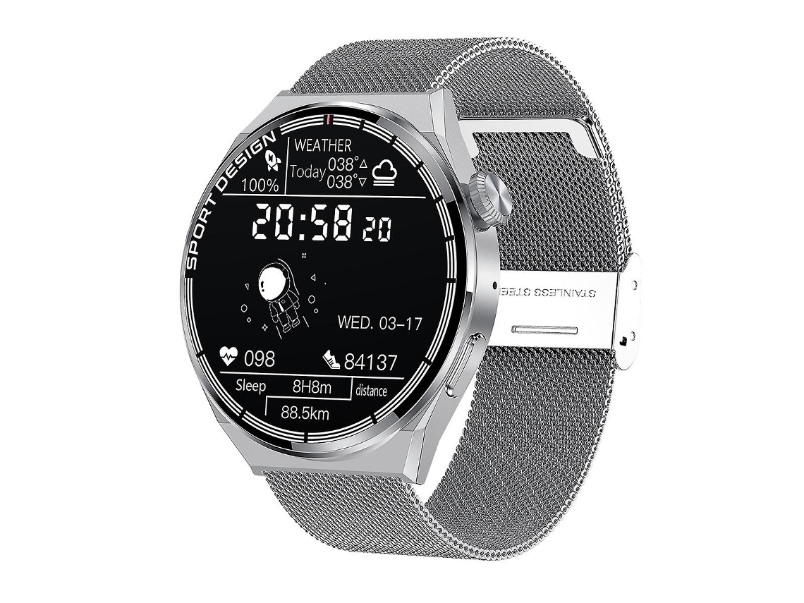 Smartwatch IP68 com mostrador prateado e pulseira de aço de 1,60 polegadas VONKELIOS
