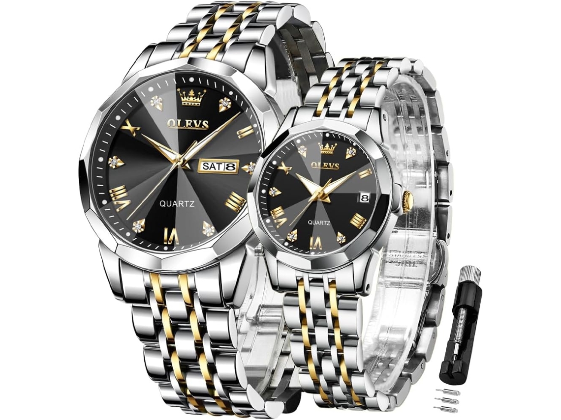 Lurelia Conjunto De Relógios Para Casal, Movimento De Quartzo, Data/calendário, Luminoso, 7,4 Polegadas, 40 Mm, 29 Mm, Aço Inoxidável, Liga De Zinco