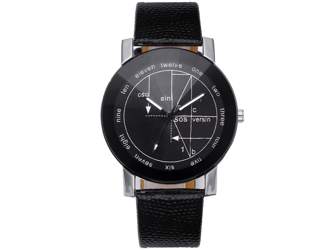 Reloj De Pulsera Casual Con Cuerda De Cuero Pu Y Diseño Matemático Simple (negro)