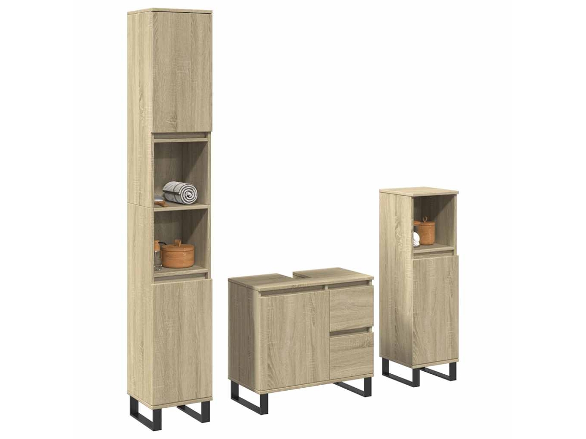 Vidaxl 3 Pcs Conj. Móveis Casa Banho Derivados Madeira Carvalho Sonoma