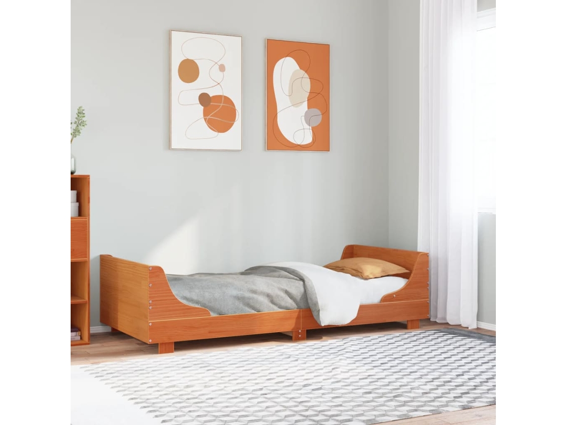 Vidaxl Cama Sem Colchão 90x200 Cm Pinho Maciço Castanho-mel