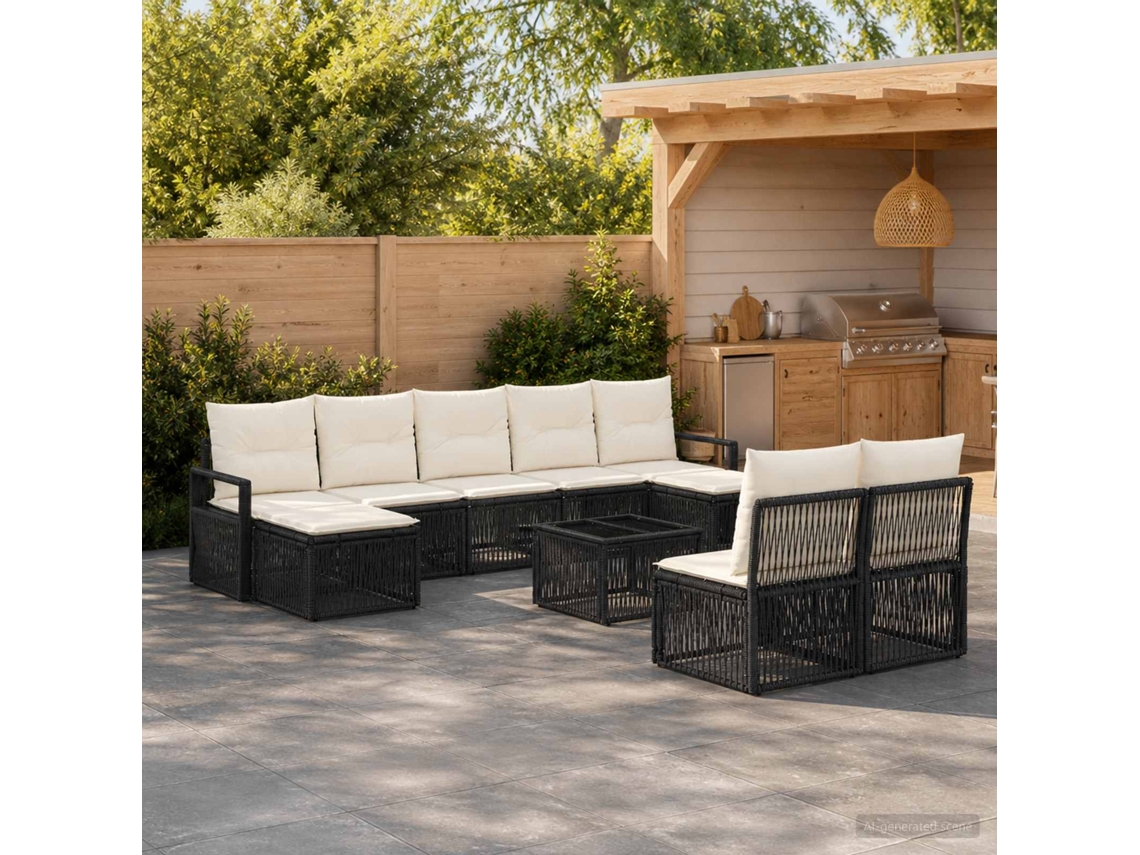 Vidaxl Conjunto De Sofá De Jardim 10 Unid. Preto Vime Pe