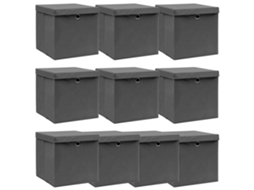 Vidaxl Caixas De Arrumação Com Tampas 10 Pcs 32x32x32 Cm Tecido Cinza