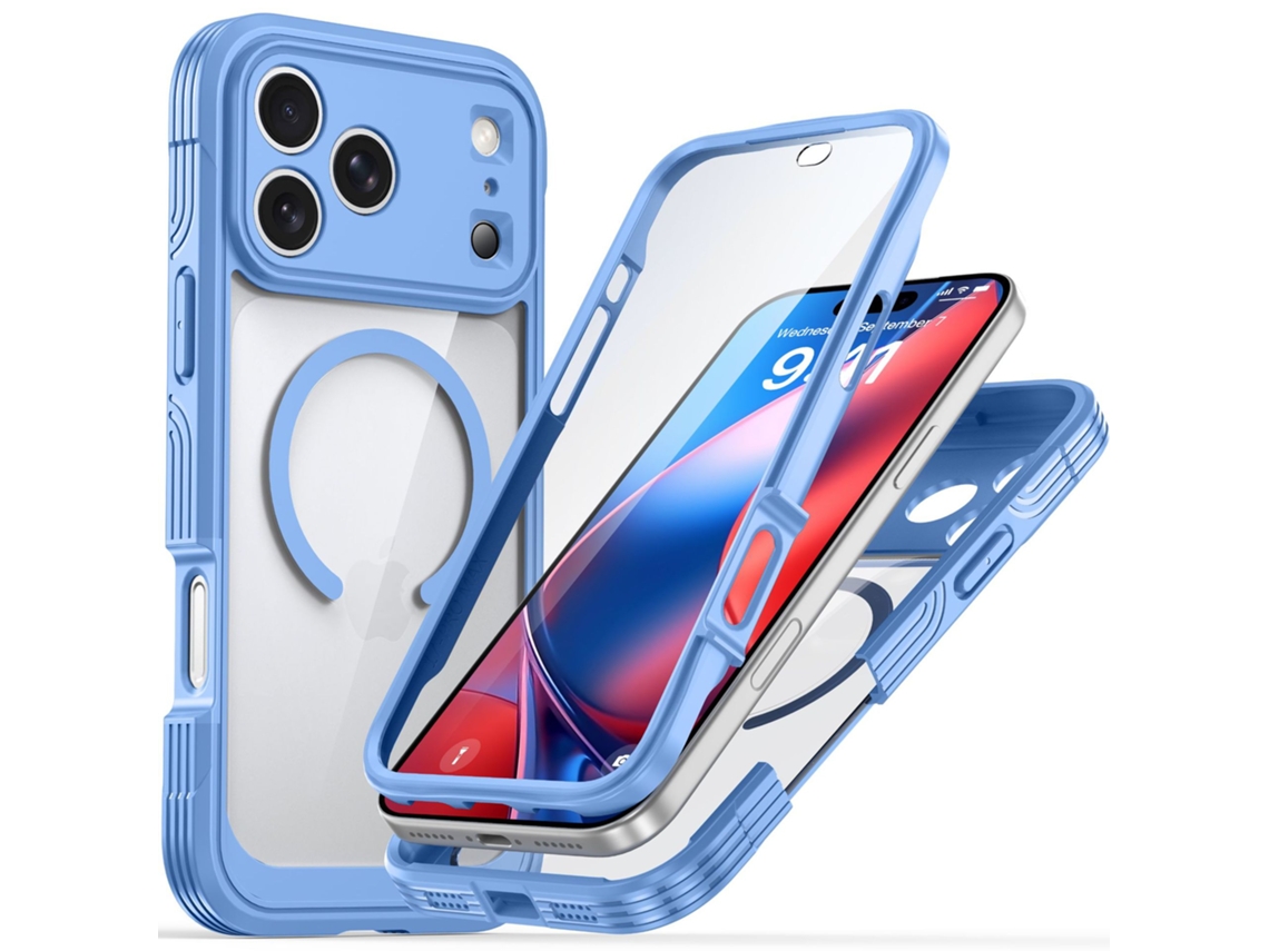 Capa Magnético Para Iphone 17 Pro Max compatível Com Magsafe, Com Protetor De Ecrã, Proteção Da Câmara Azul Claro Hexinyigjly