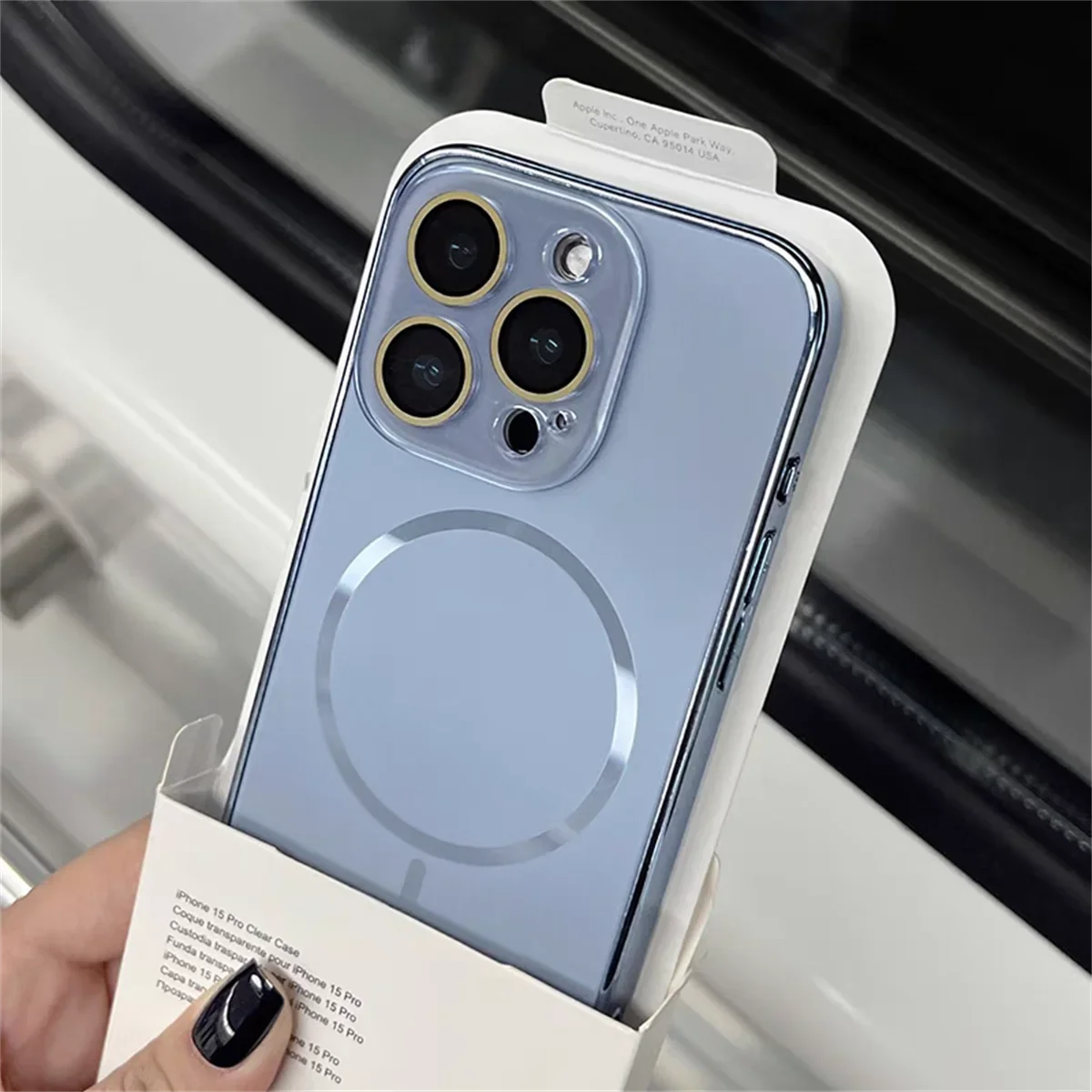Capa Para Iphone 15 Pro Max Com Lente De Cristal Fosco E Carregamento Sem Fio Magnético.