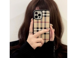 Capa Para Iphone 17 Bege Escocês, Moderna E Luxuosa, Com Porta-cartões.