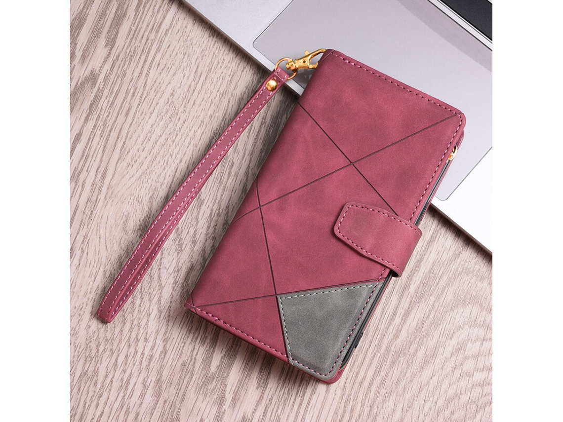 Capa De Celular De Couro Tipo Carteira Com Zíper E Flip Para Iphone 12/12 Pro - Borgonha
