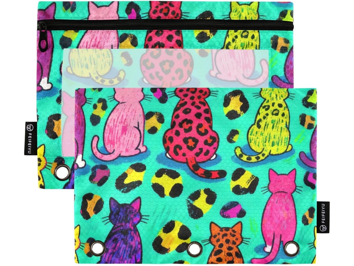 Pasta Plástica Colorida Com Estampa De Leopardo E Desenhos , Transparente Com Janela, Grande E Resistente, 3 Argolas