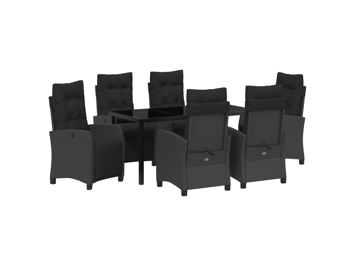 Conjunto 7 De Jantar De Jardim Vidaxl Em Rattan Poliéster Preto