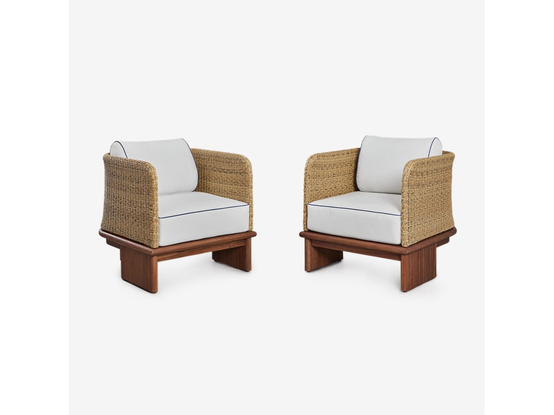 Sklum Pack De 2 Poltronas Em Rattan E Madeira De Acácia Famara Olefina         Castanho-acácia Escuro