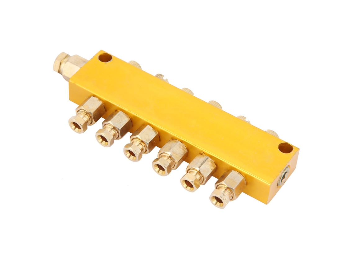 Bloque De Manifold De Válvula Distribuidor De Aceite Ajustable De Latón 6mm Entrada 4mm Salida (1 Entrada 6 Salidas)