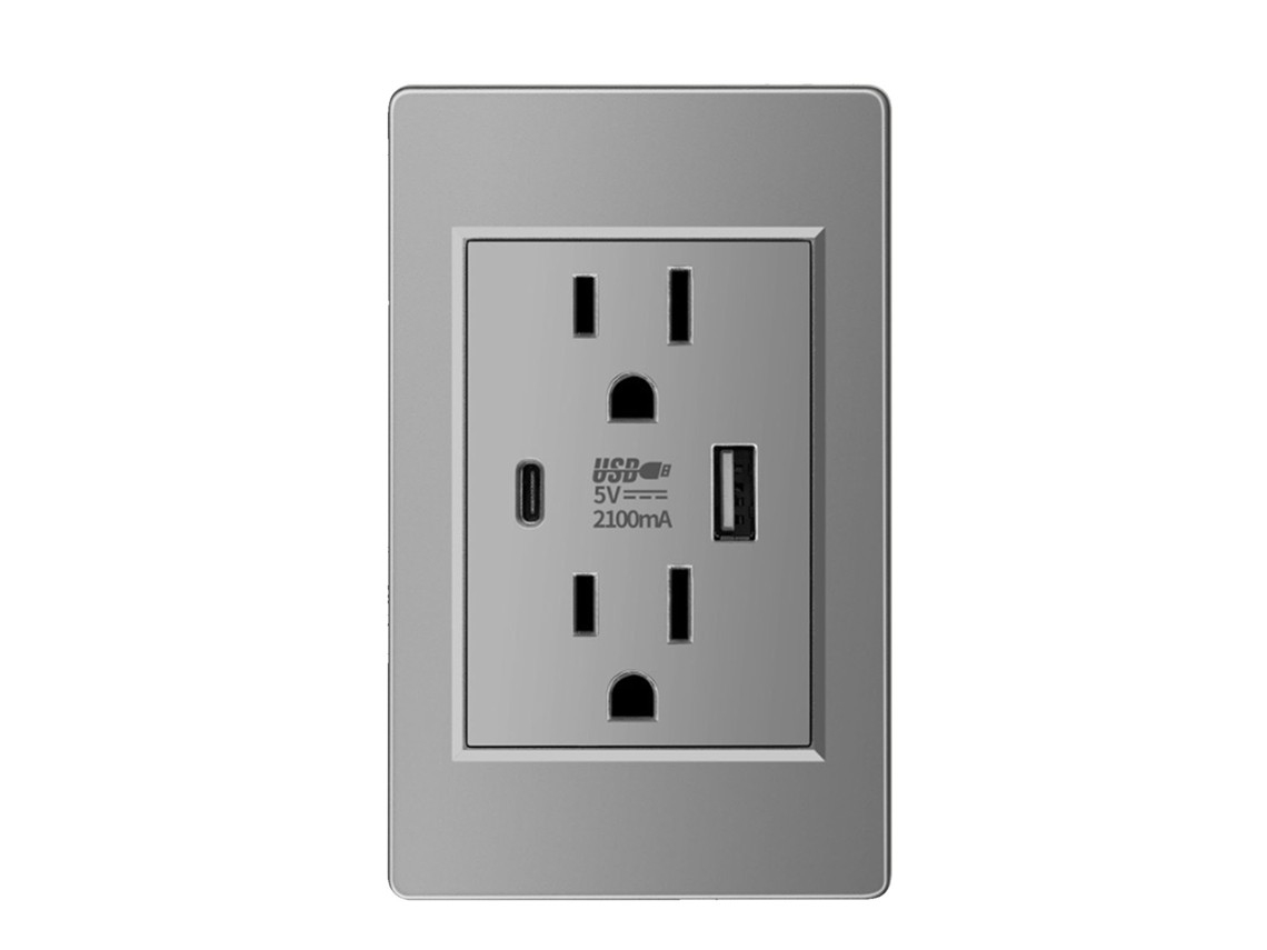 Tomada De Parede Usb-c De 8 Pinos, 2.1a, 15a | Sem Marca