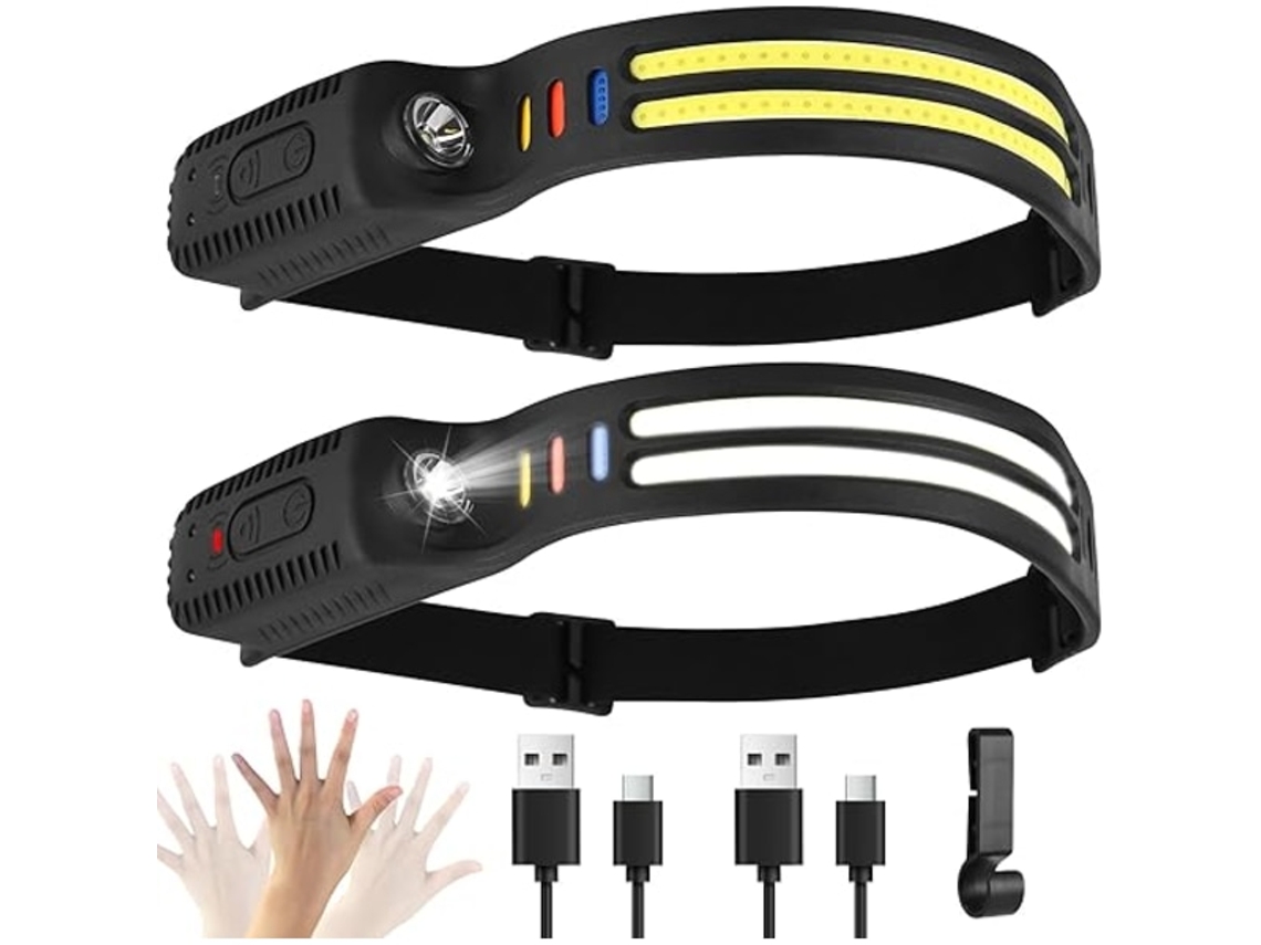 Kit com 2 Lanternas de Cabeça Led Recarregáveis, 2000 Lúmens, 9 Modos de Iluminação, 4 Cores, À Prova D'água Ipx4, Leves BRILVIBERA (0, 09 Kg)