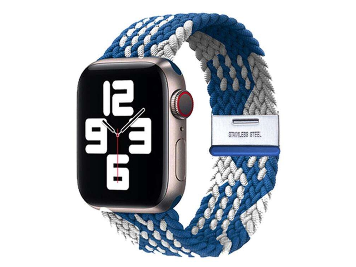 Bracelete Pulseira Entrançada Flexível para Apple Watch Se 2022 44Mm Azul e Branco