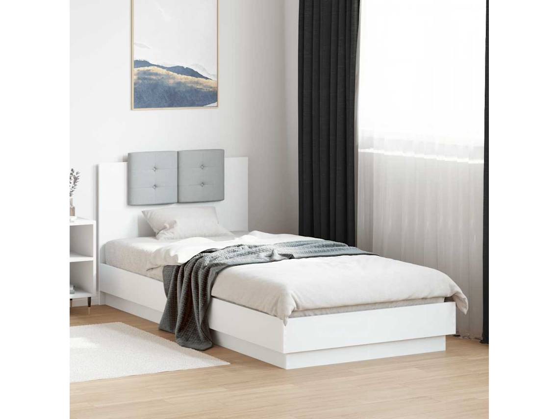 Vidaxl Estrutura De Cama Com Cabeceira E Luzes Led 100x200 Cm Branco