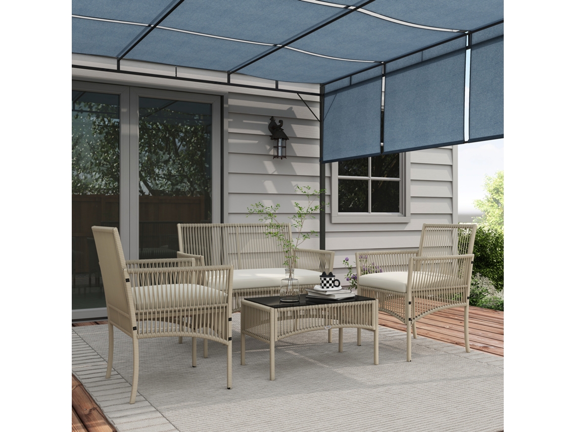 Conjunto 4 Peças: Sofá 2 lugares, 2 Poltronas, Mesa de Centro de Vidro Temperado ZENCORE SERVICES