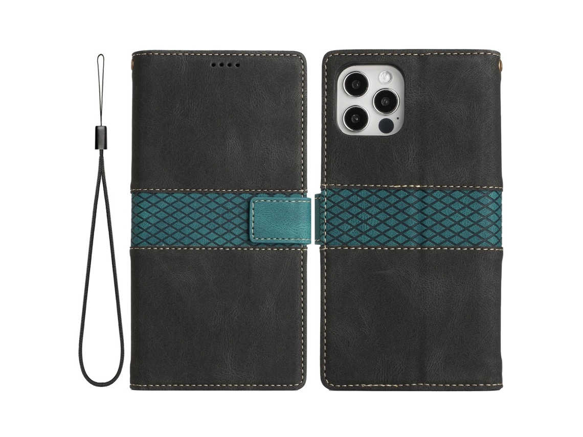 Capa Em Couro Pu Para Apple Iphone 16 Pro Max - Cor Preto