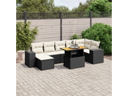 Vidaxl 8 Pcs Conjunto Sofás De Jardim Com Almofadões Vime Pe Preto