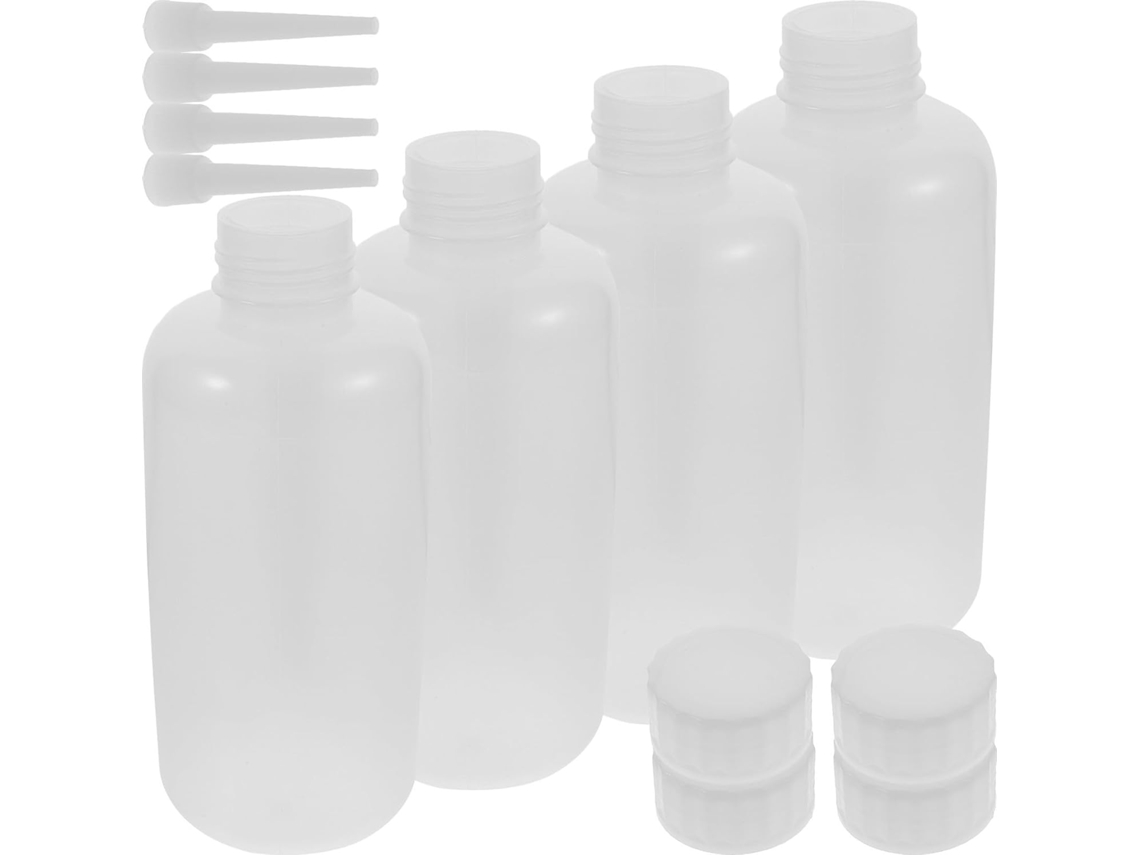 Conjunto De 4 Frascos Flexíveis De Plástico Pe Para Lavagem, 500ml, Com Bico Angulado.